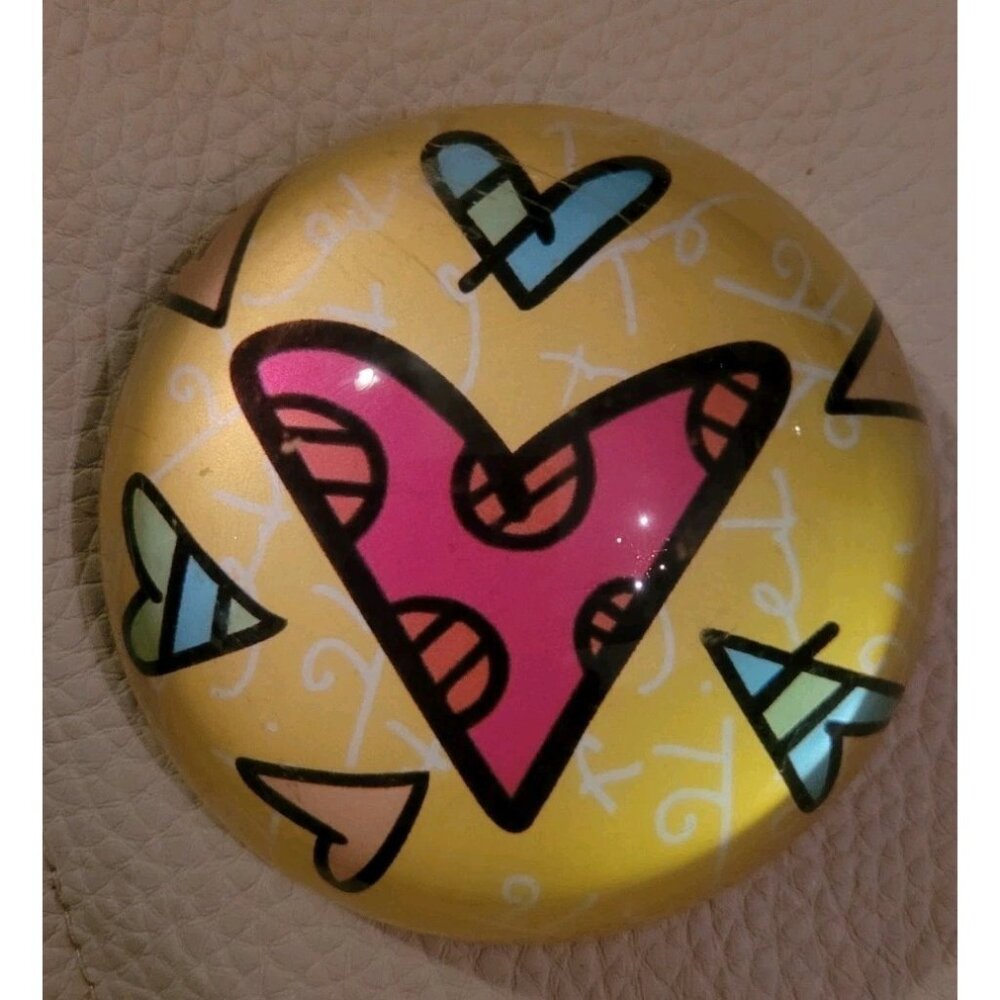 Romero Britto Heart Paperweight Acrylic Colorful. Read